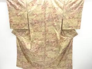 未使用品　屋敷に時代人物風景模様本場大島紬着物(染)